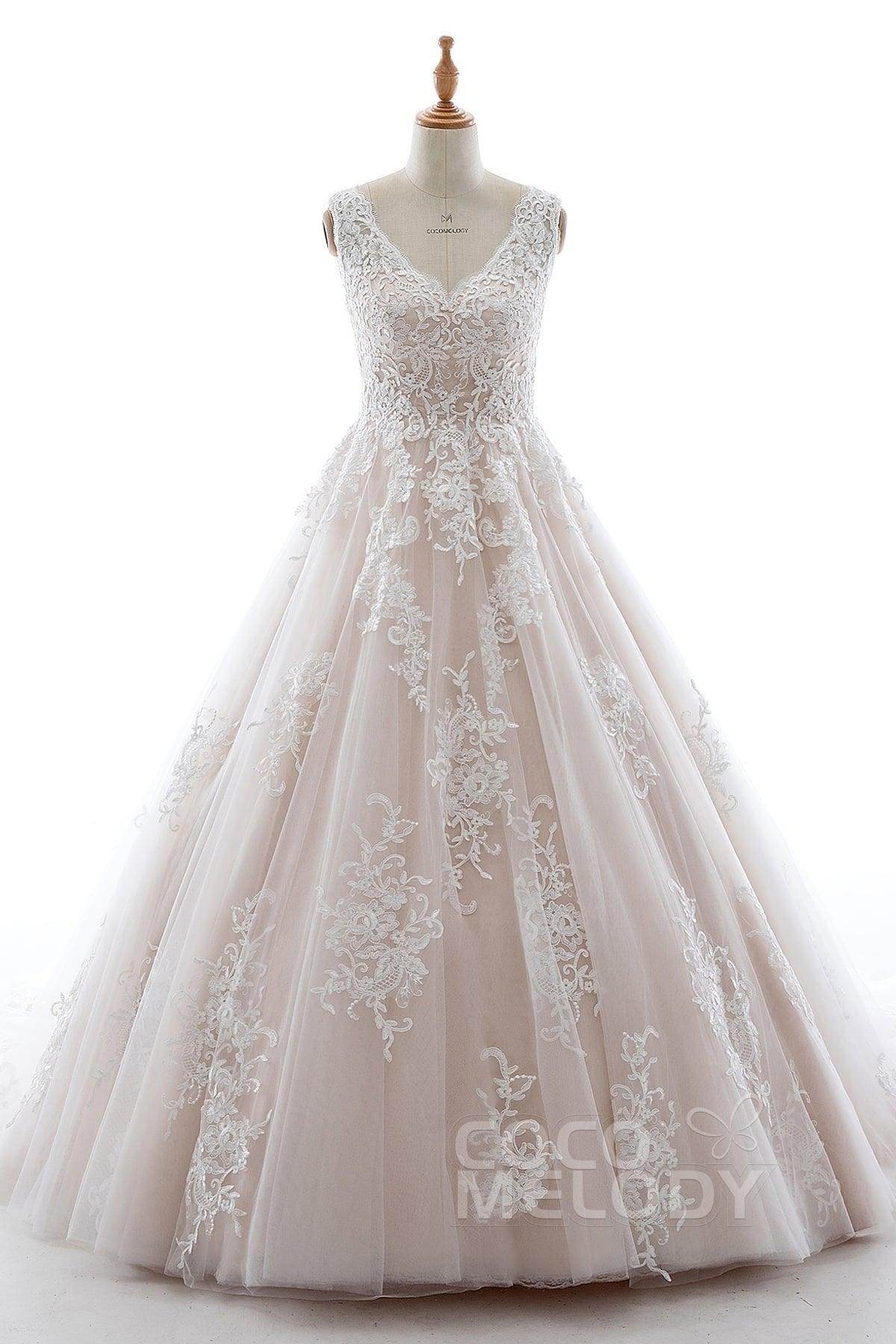 A-Line Court Train Elastic Satin Tulle Wedding Dress LD5565 - COCOMELODY